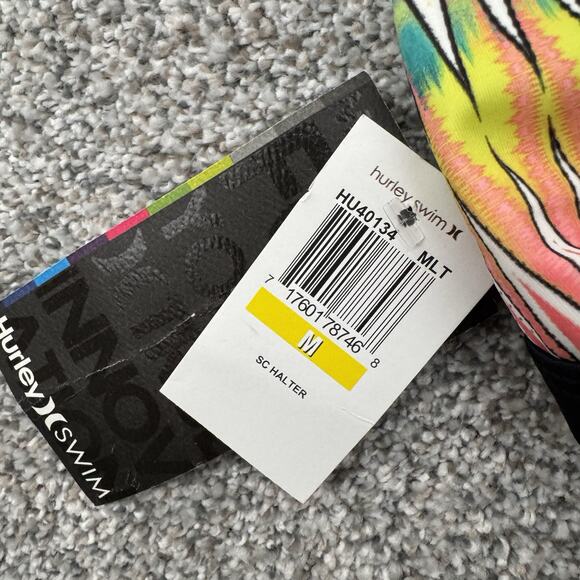 Hurley Halter Bikini Swim Top M Boho Chic Tribal Surfer Bright Rave Festival Y2K - Picture 2 of 7